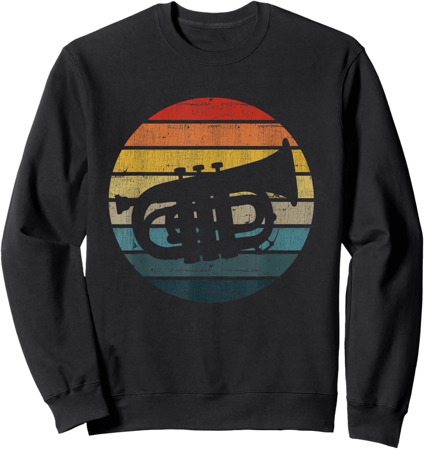 Baritone Silhouette On A Distressed Retro Sunset Sweatshirt - Sweatshirt | Black