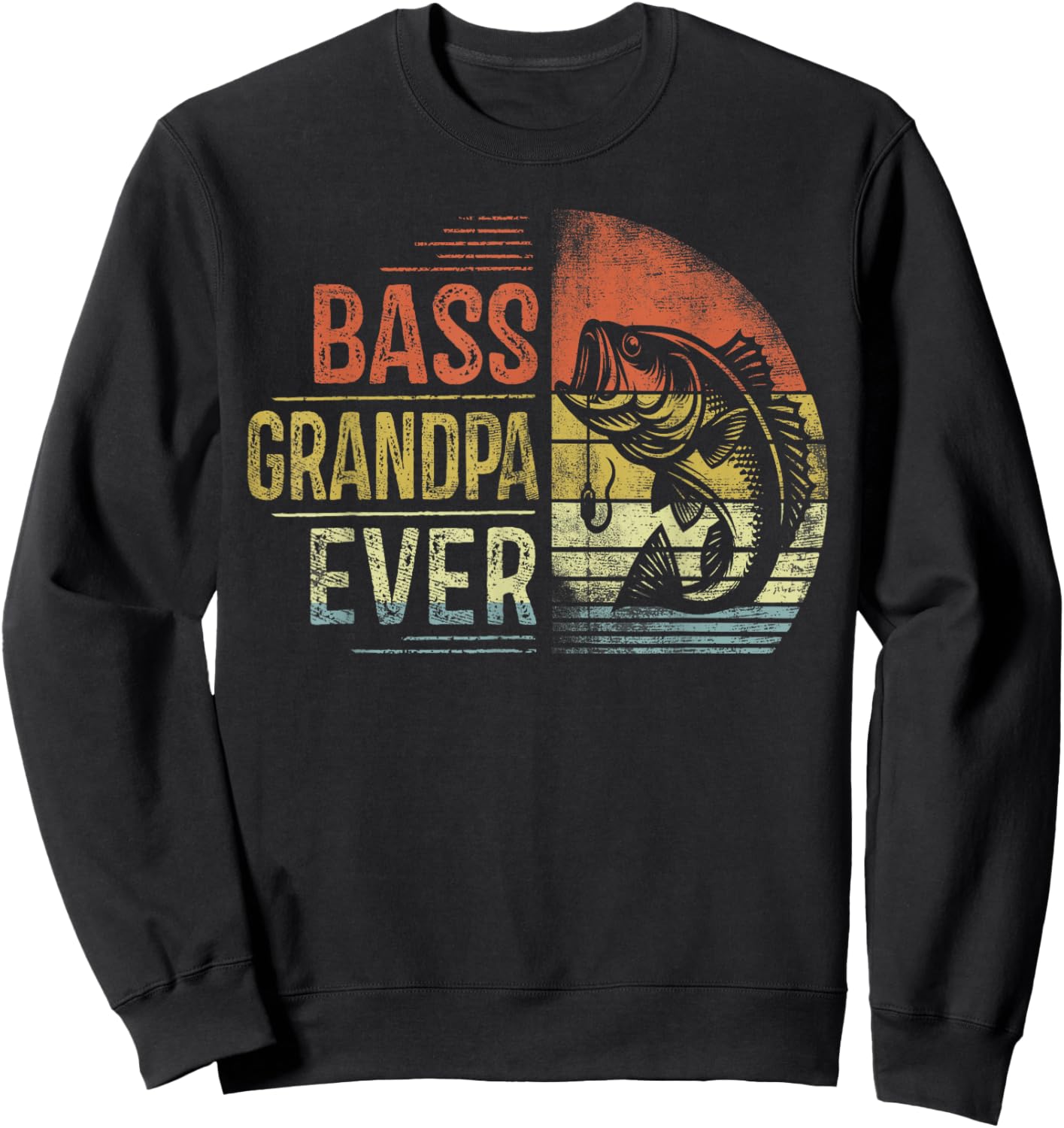 Bass Grandpa Ever Fishing Gifts Grandpa Birthday Vintage Sweatshirt - Sweatshirt | Black
