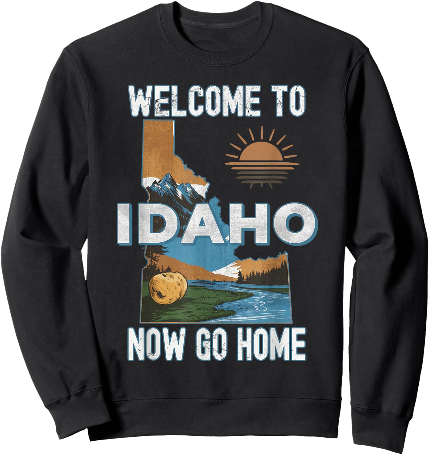 Funny State Pride Souvenir Apparel Funny Welcome To Idaho Retro Design, Idaho Proud Sarcastic , Black, Small, -Adults, Kids, Short Sleeve, Retro, Cotton Blend Sweatshirt - Sweatshirt | Black