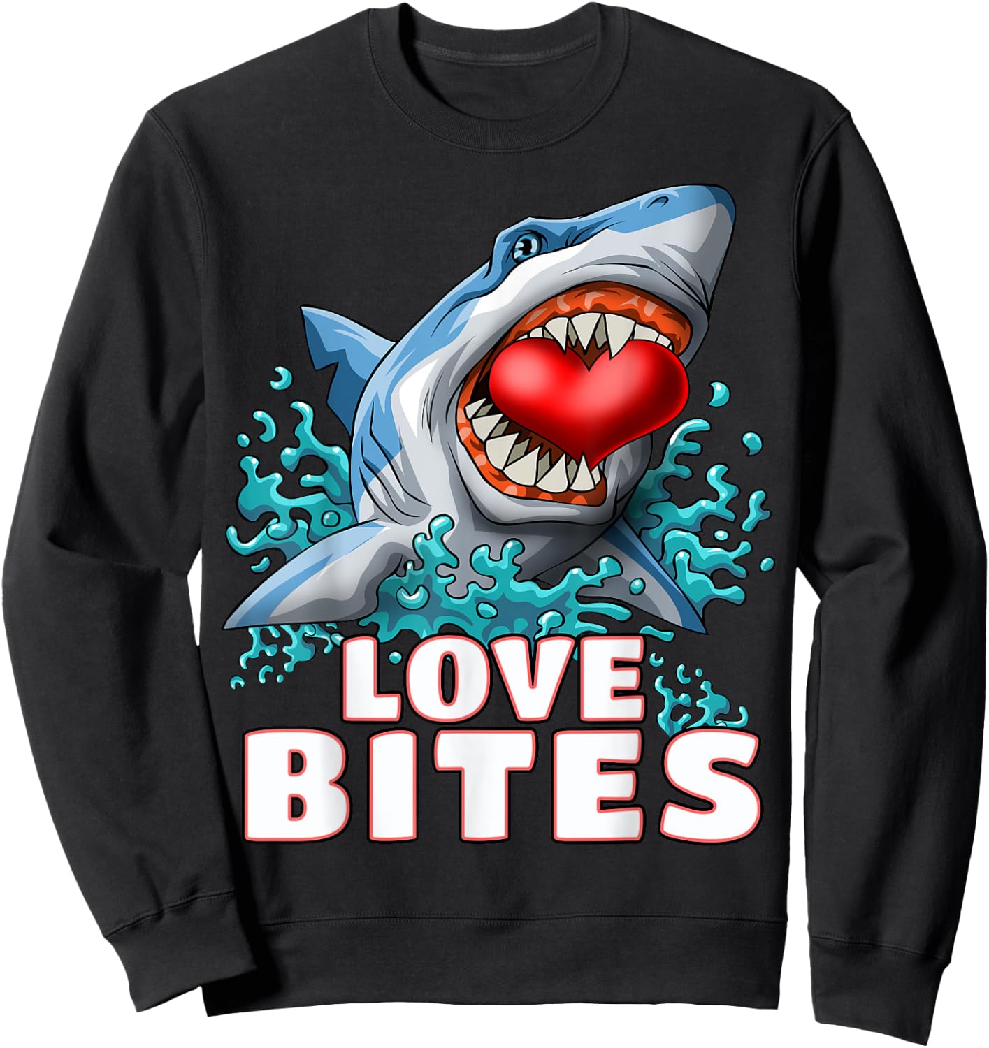 Love Bites Shark Valentines Day Shark Kids Men Jawsome Gift Sweatshirt - Sweatshirt | Black