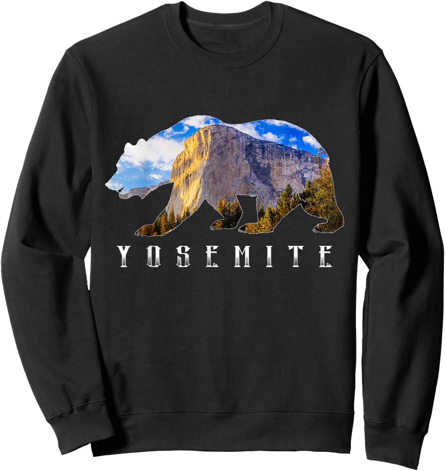 California Bear with Yosemite National Park Image Souvenir Sweatshirt - Sweatshirt | Black