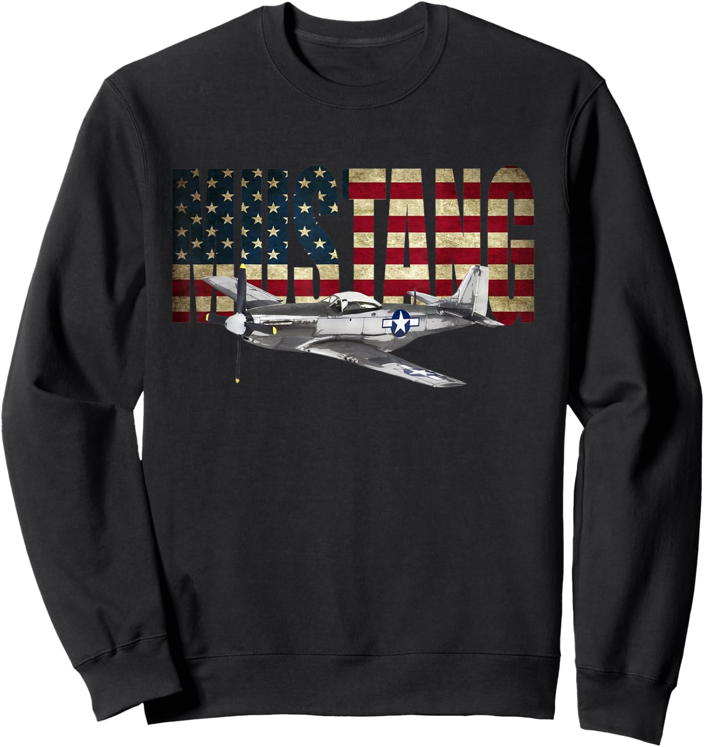 P-51 Mustang Airplane Sweatshirt - Sweatshirt | Black