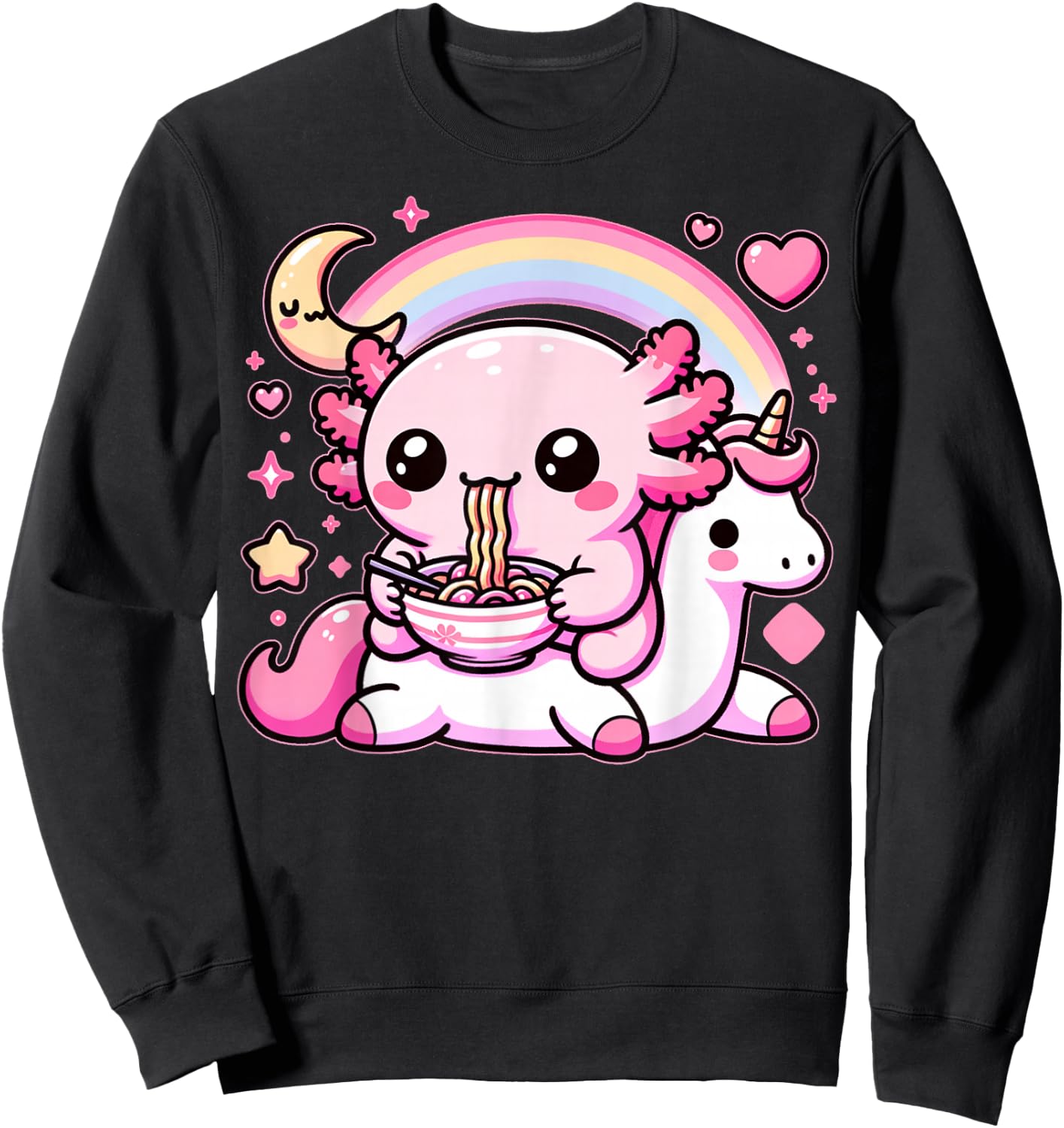 Anime Kawaii Axolotl Eating Ramen Noodles Kids Teen Girl Boy Sweatshirt - Sweatshirt | Black