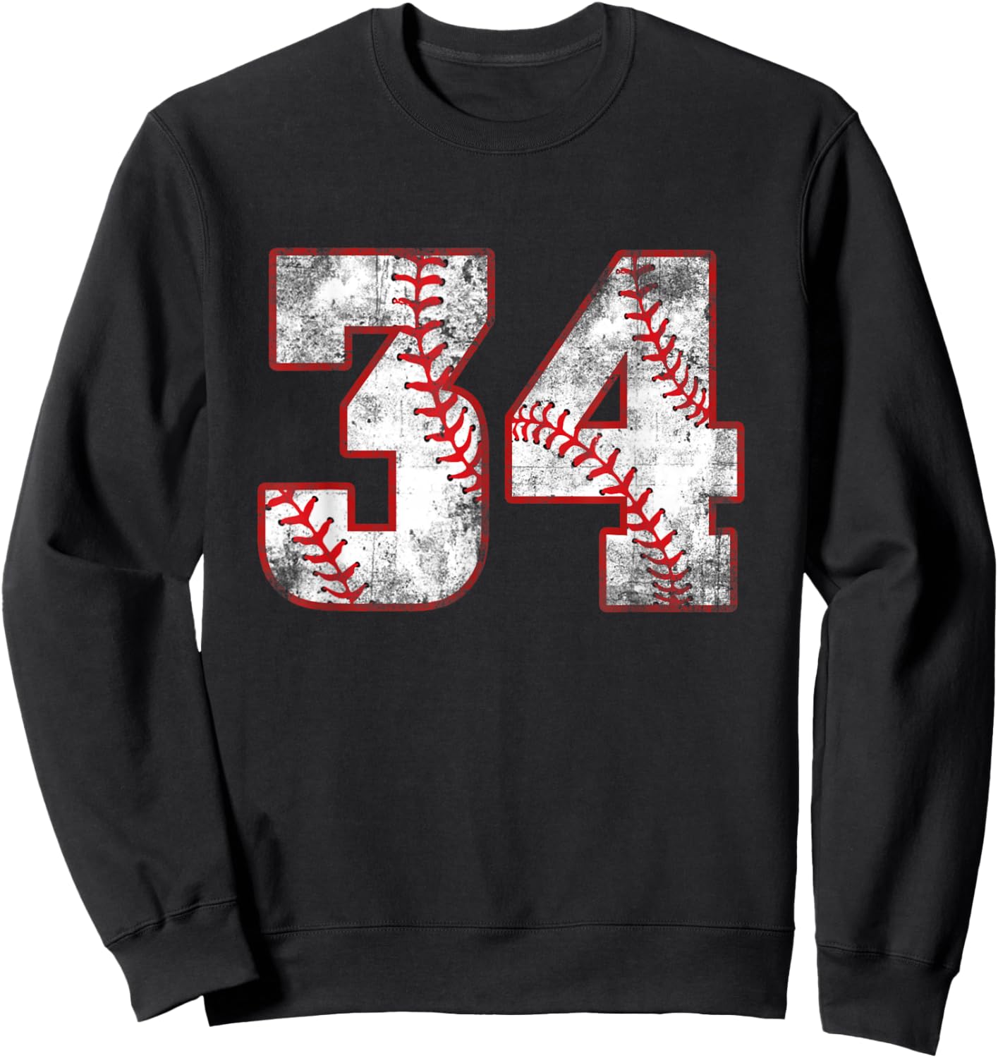 Vintage Baseball 34 Jersey Number Sweatshirt - Sweatshirt | Black