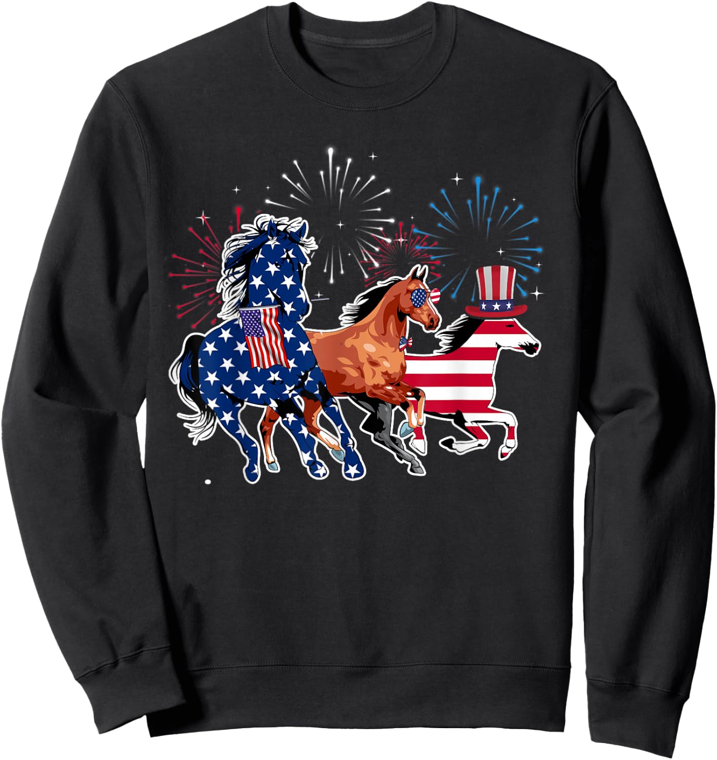 Happy 4th Of July American Flag Red White Horse And Blue Kids Men Sweatshirt - Sweatshirt | Black