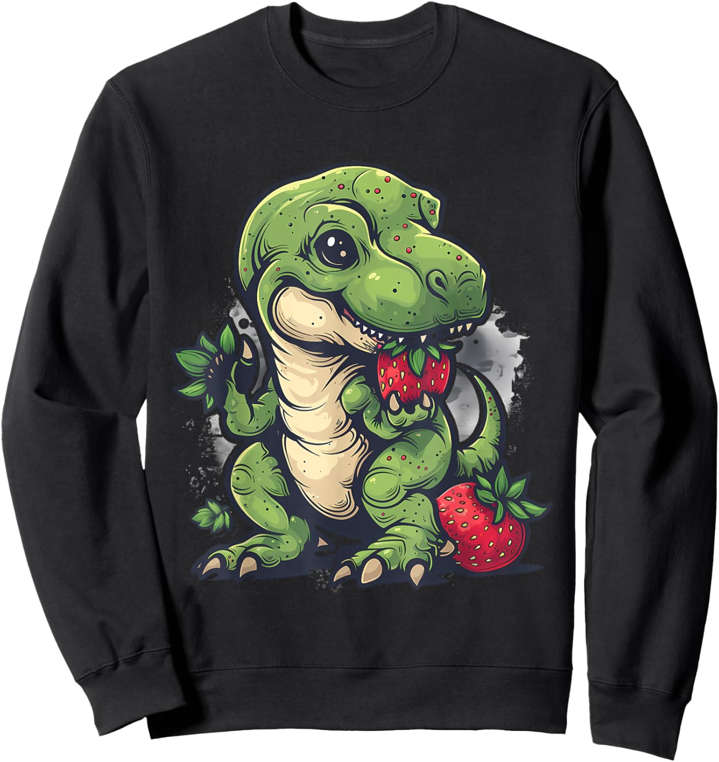 Strawberry Dinosaur Cute Dino Wildlife Strawberries T-Rex Sweatshirt - Sweatshirt | Black