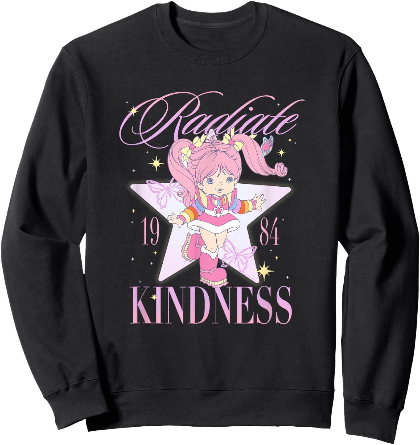 Rainbow Brite Radiate Kindness 1984 Tickled Pink Retro Shot Sweatshirt - Sweatshirt | Black