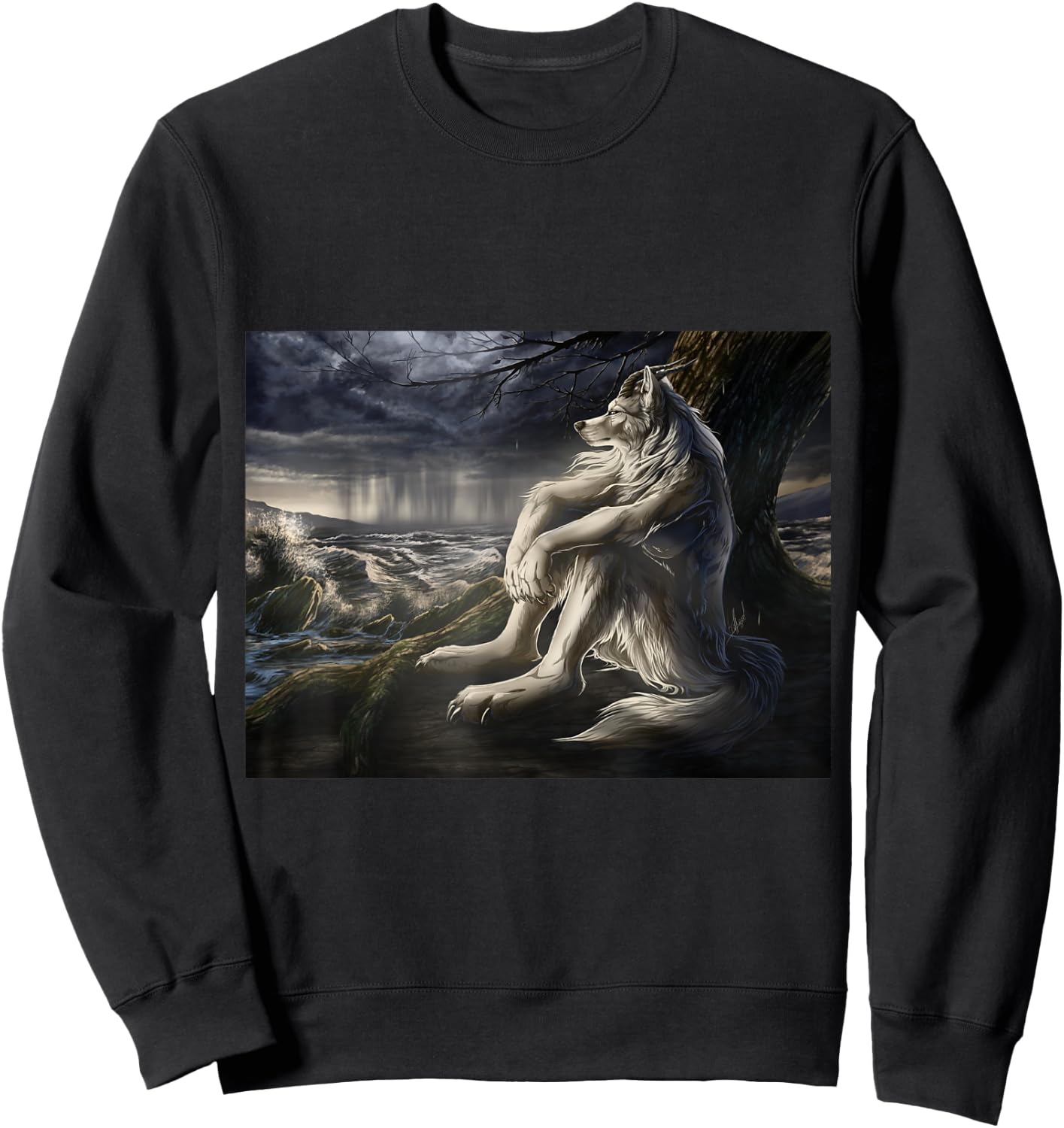 Wolf sitting under tree meme Sweatshirt - Sweatshirt | Black