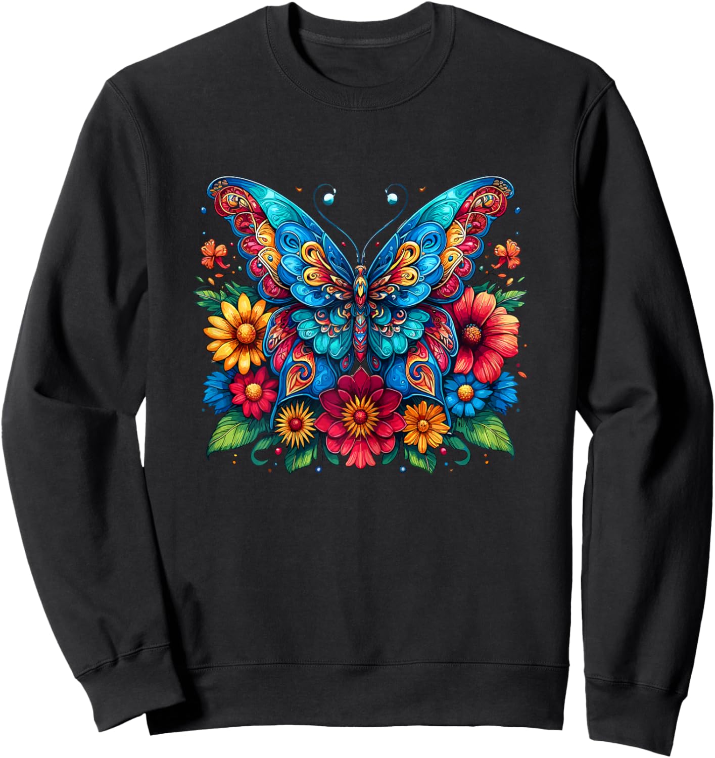 Butterfly Flowers Aesthetic Butterfly Sweatshirt - Sweatshirt | Black