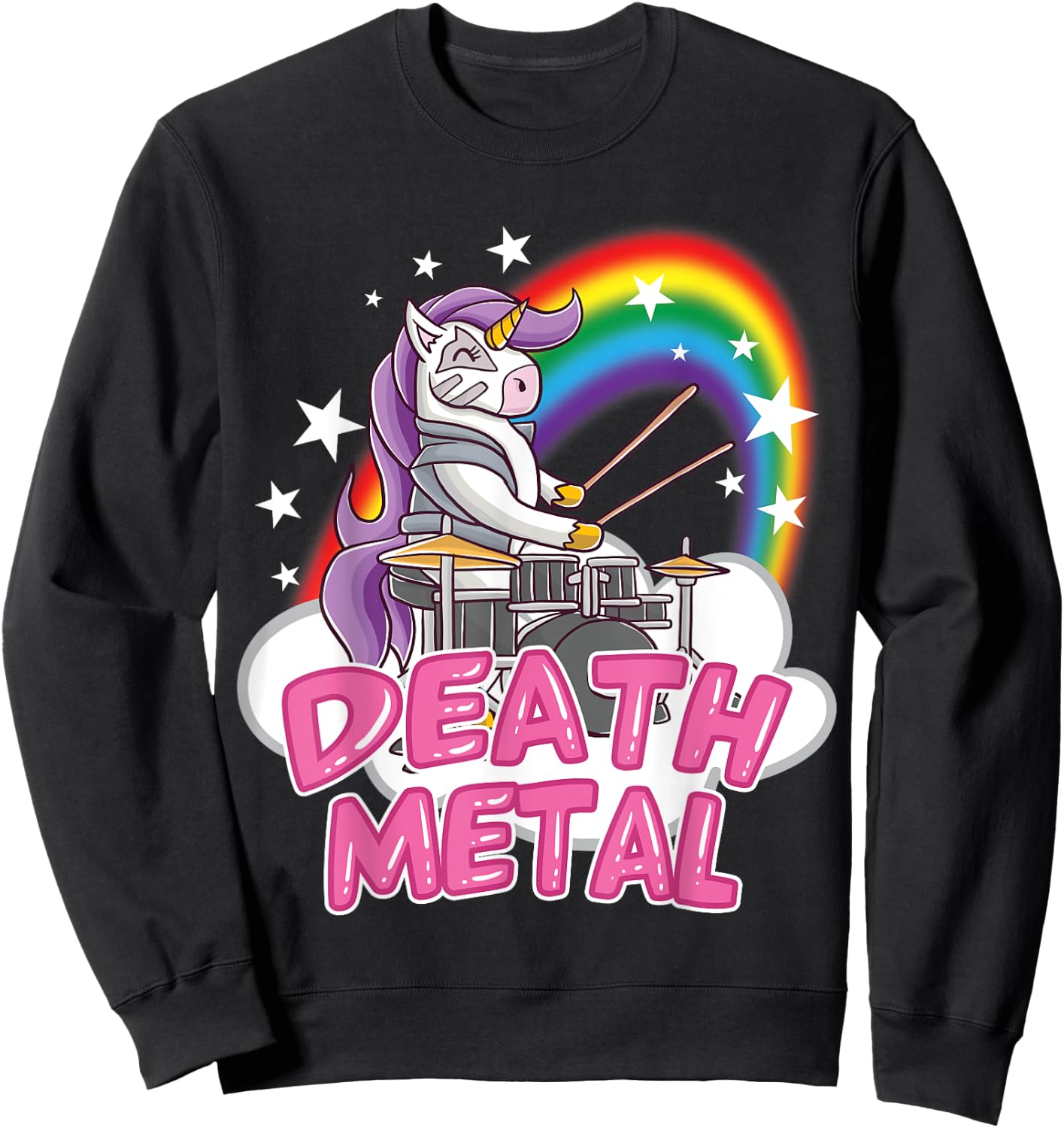 Death Metal Pink Unicorn Rock Music Band Drums Drummer Sweatshirt - Sweatshirt | Black