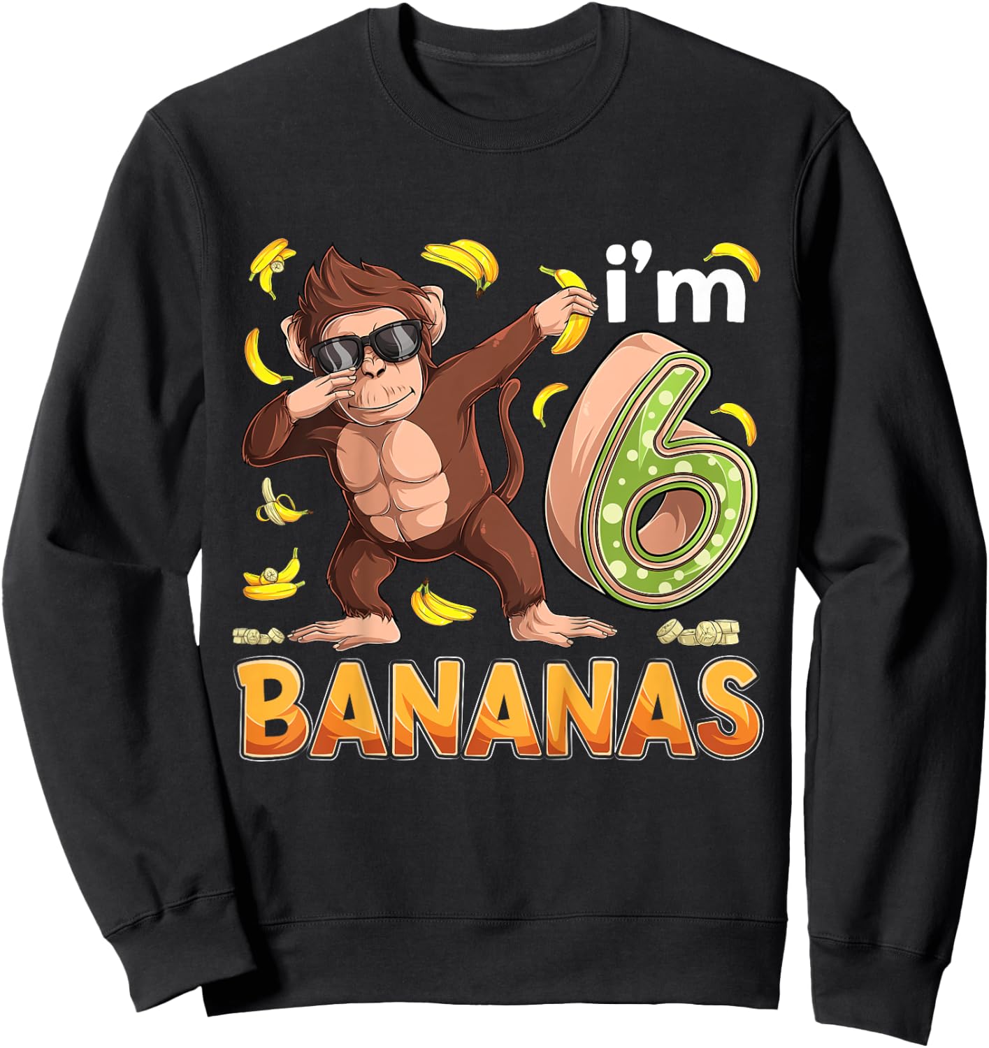 6 Year Old Monkey Birthday Safari Jungle Animal 6th B-day Sweatshirt - Sweatshirt | Black
