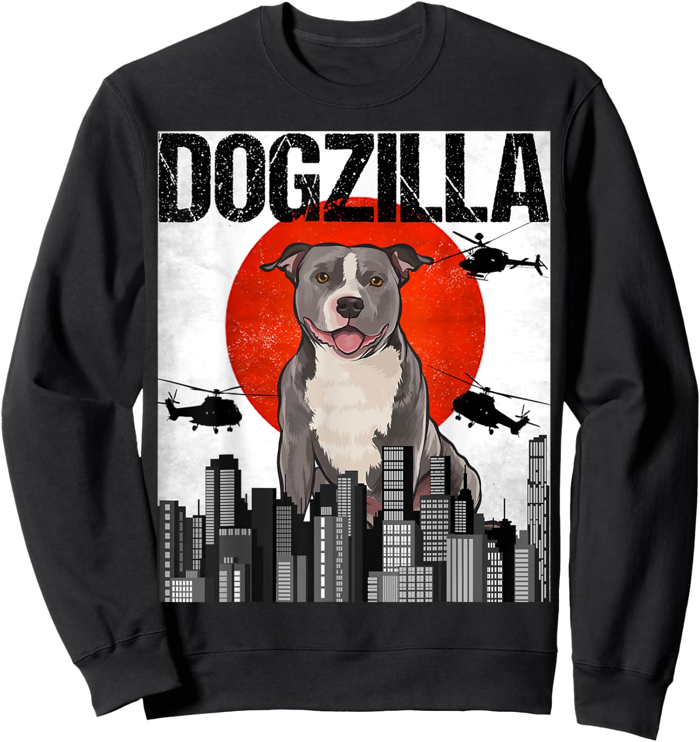Funny Vintage Japanese Dogzilla Staffordshire Bull Terrier Sweatshirt - Sweatshirt | Black
