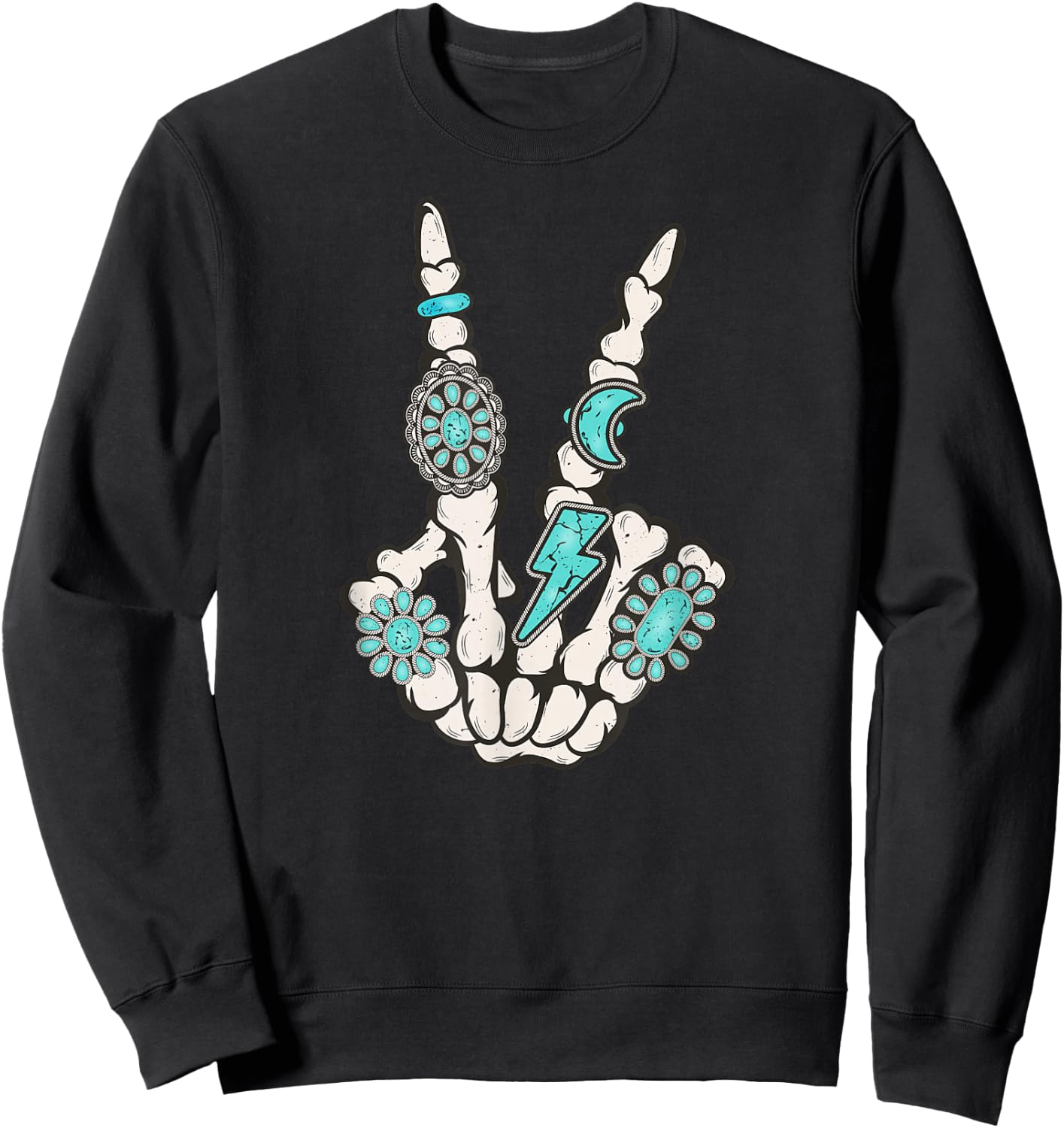 Skeleton Turquoise Hand Western Vibes Rodeo Cowboy Cowgirl Sweatshirt - Sweatshirt | Black