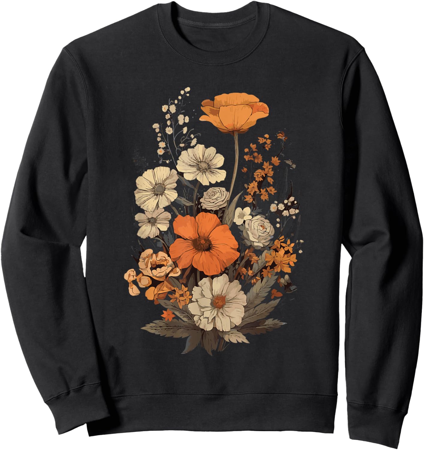 Vintage Flowers Floral Pressed Flower Sweatshirt - Sweatshirt | Black