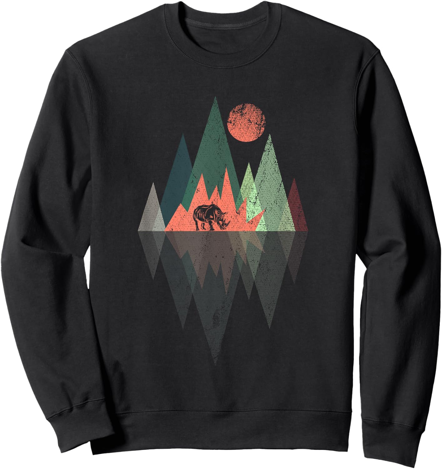 Animal Geometric Pattern Colorful Rhino Sweatshirt - Sweatshirt | Black