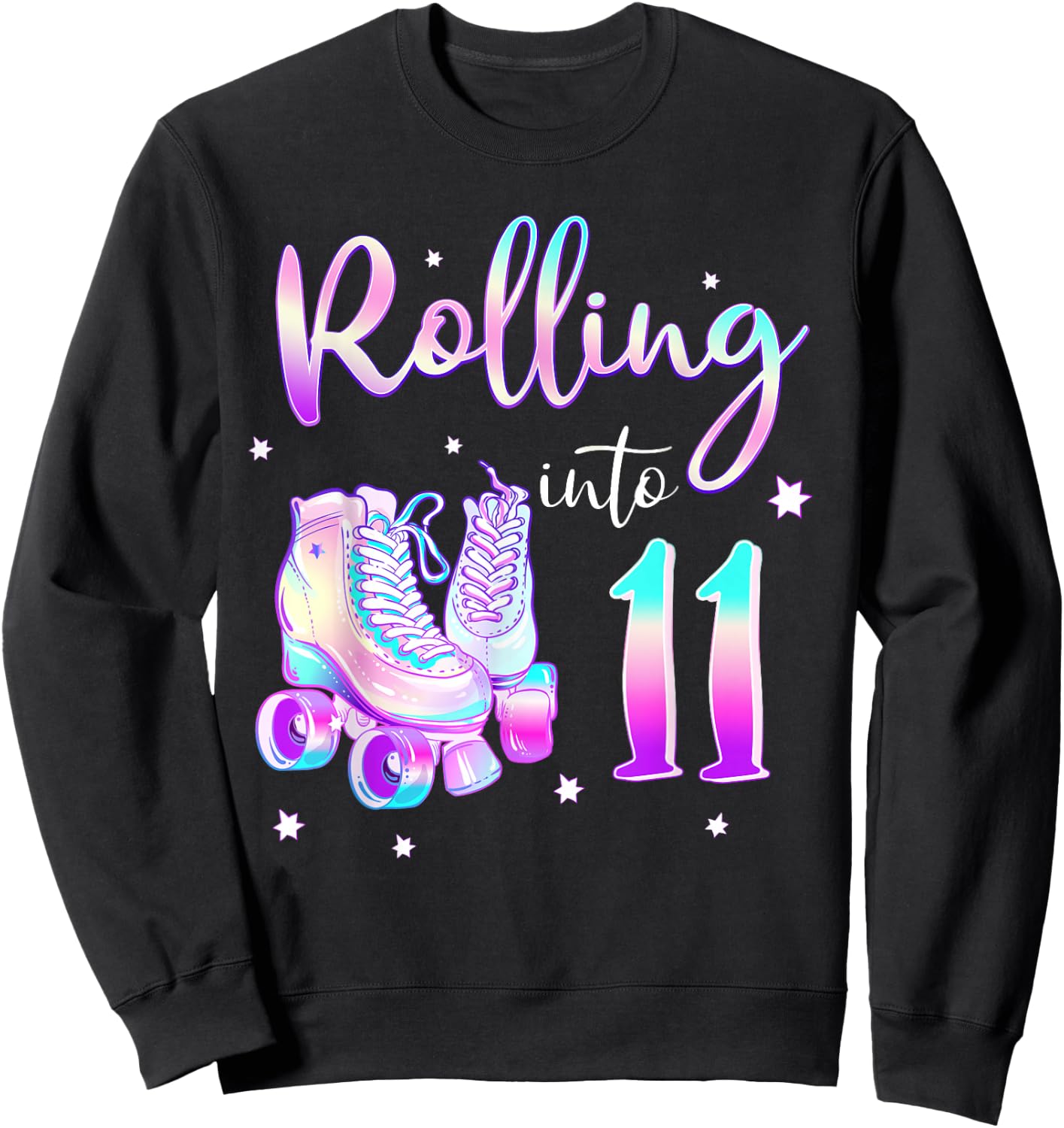 Kids 11 Years Old Birthday Girl Rolling Into 11th Bday Theme Sweatshirt - Sweatshirt | Black