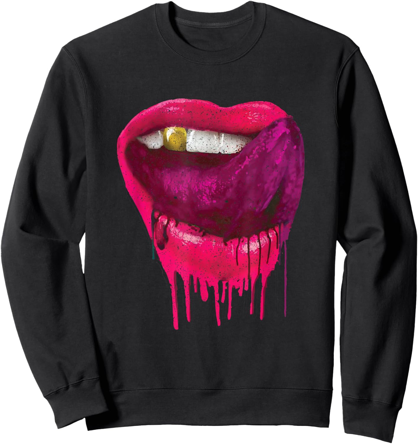 Hot Pink Lips Mouth Tongue Out - Cool Vintage Retro Sweatshirt - Sweatshirt | Black
