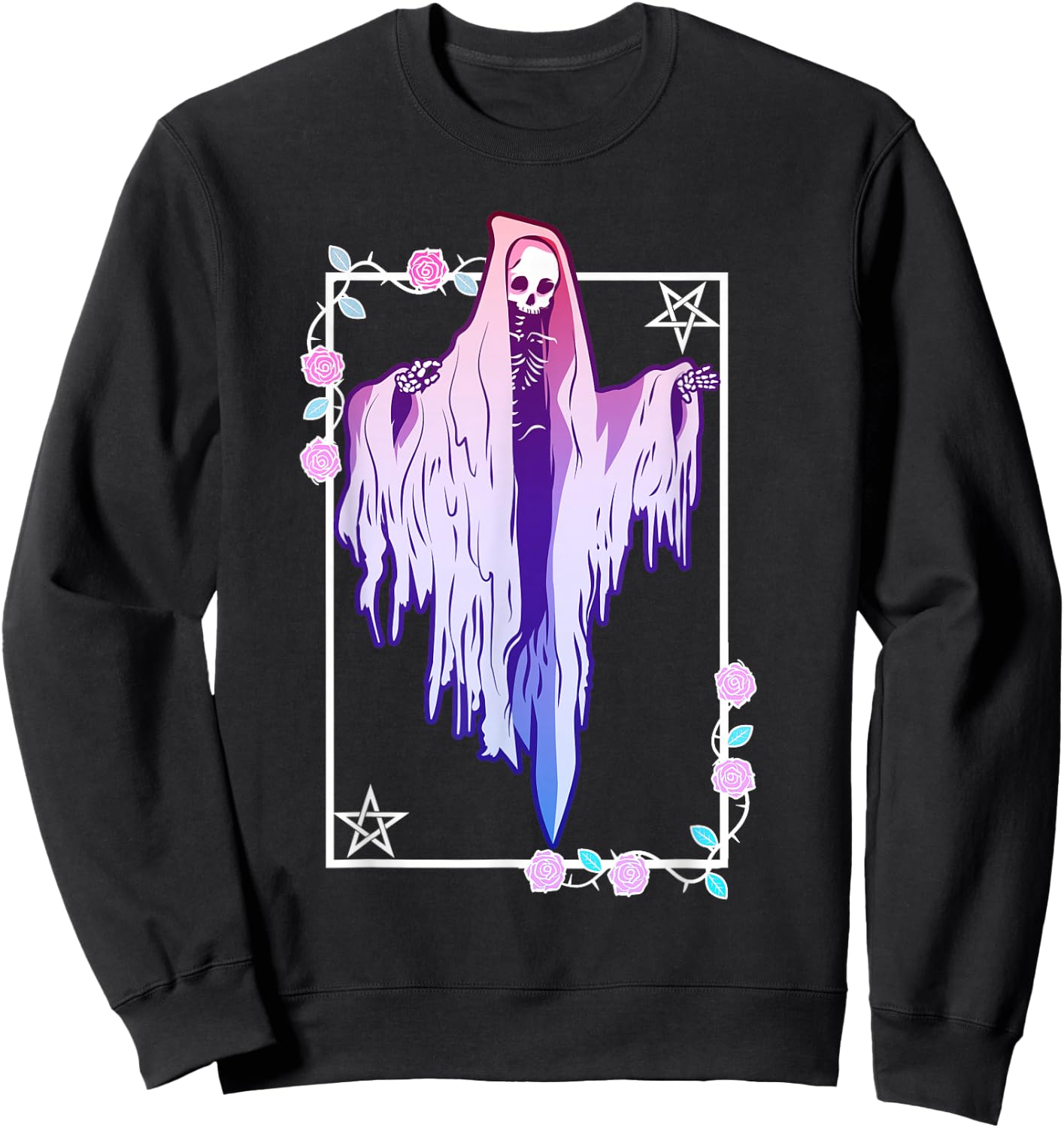 Pastel Goth Ghost Tarot Style Sweatshirt - Sweatshirt | Black