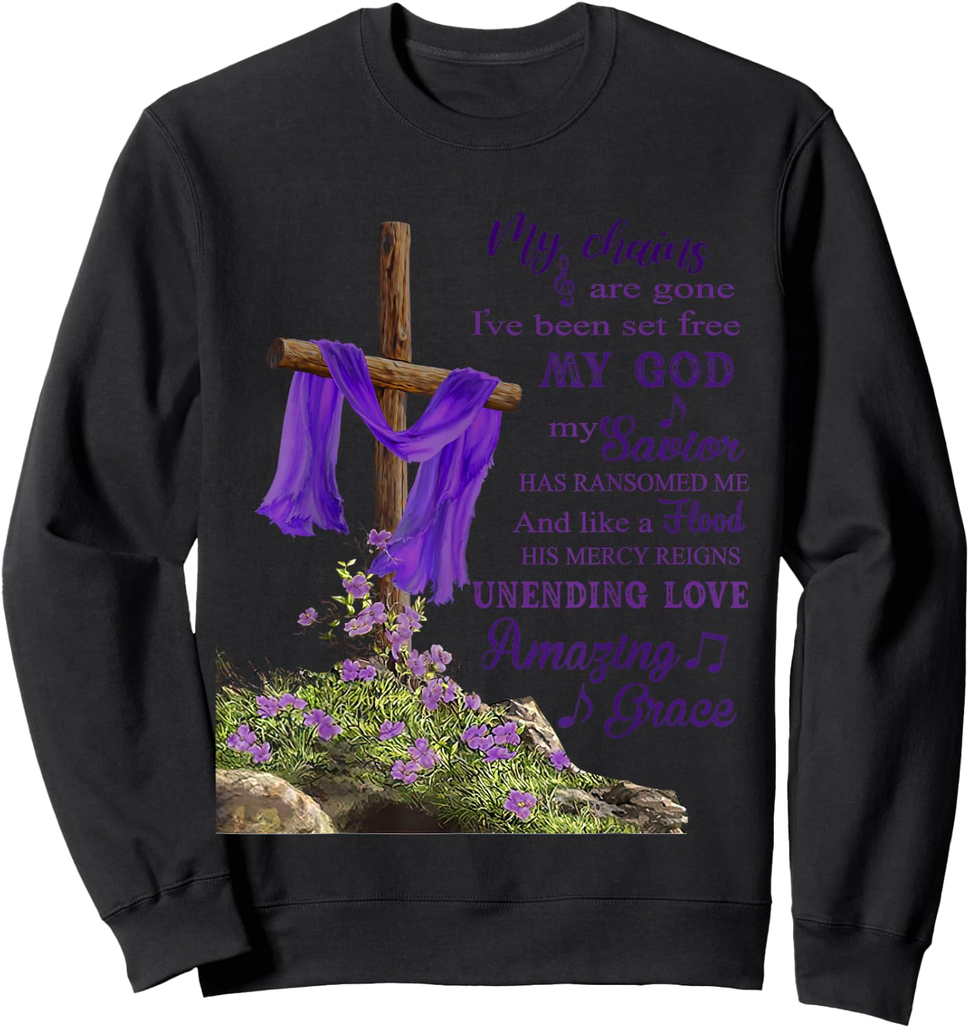 Christian Cross Amazing Purple Grace Love Women Sweatshirt - Sweatshirt | Black