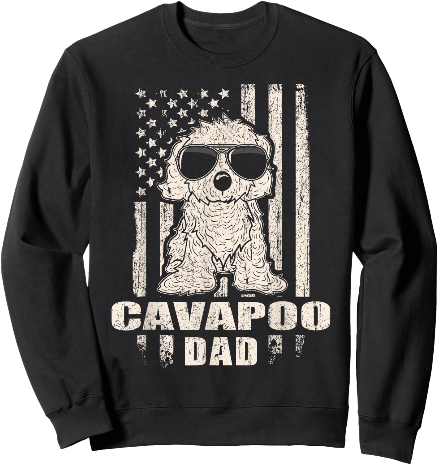 Cavapoo Dad Cool Vintage Retro Proud American Sweatshirt - Sweatshirt | Black