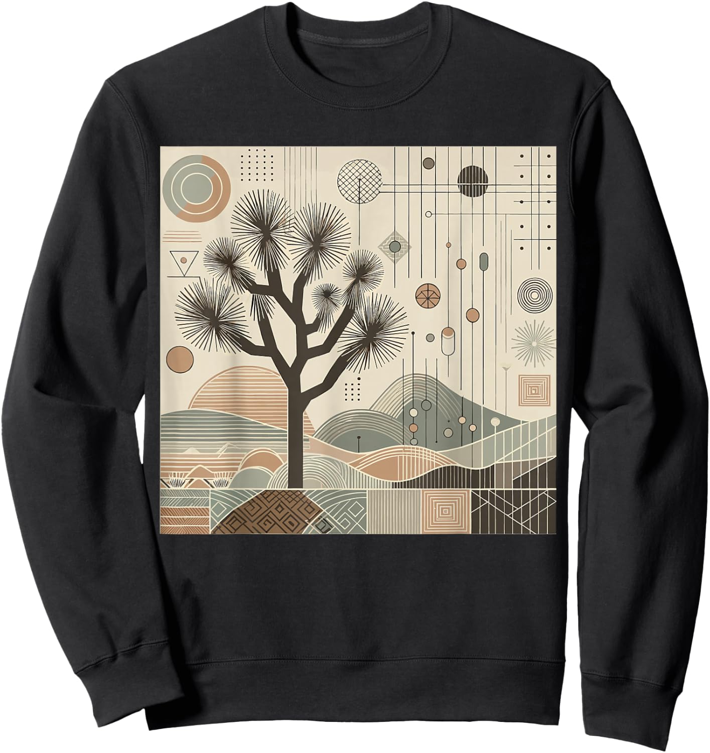 Joshua Tree National Park Line Art Vintage Hiking Camping Sweatshirt - Sweatshirt | Black