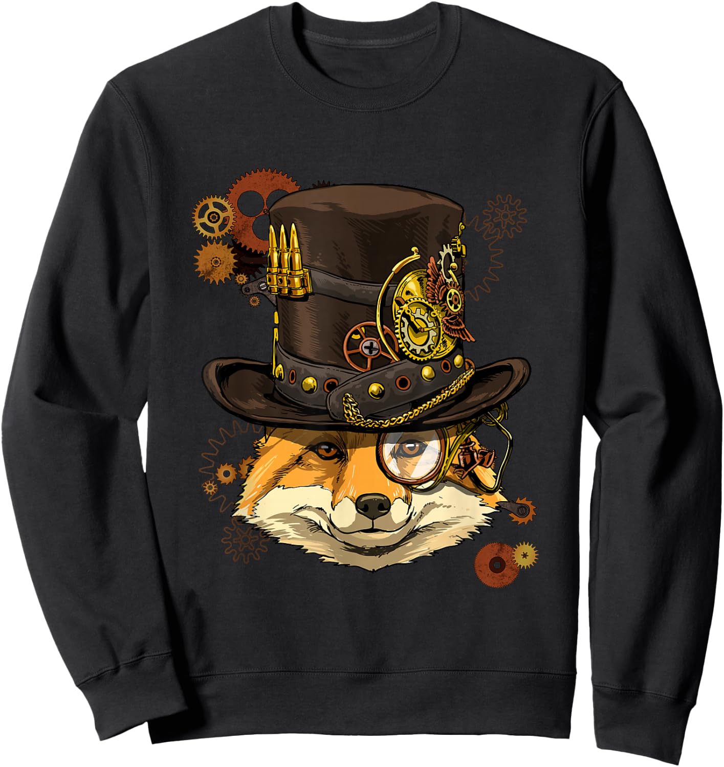 Fox Shirt Steampunk Gears Fox Animal Face Medieval Fox Lover Sweatshirt - Sweatshirt | Black