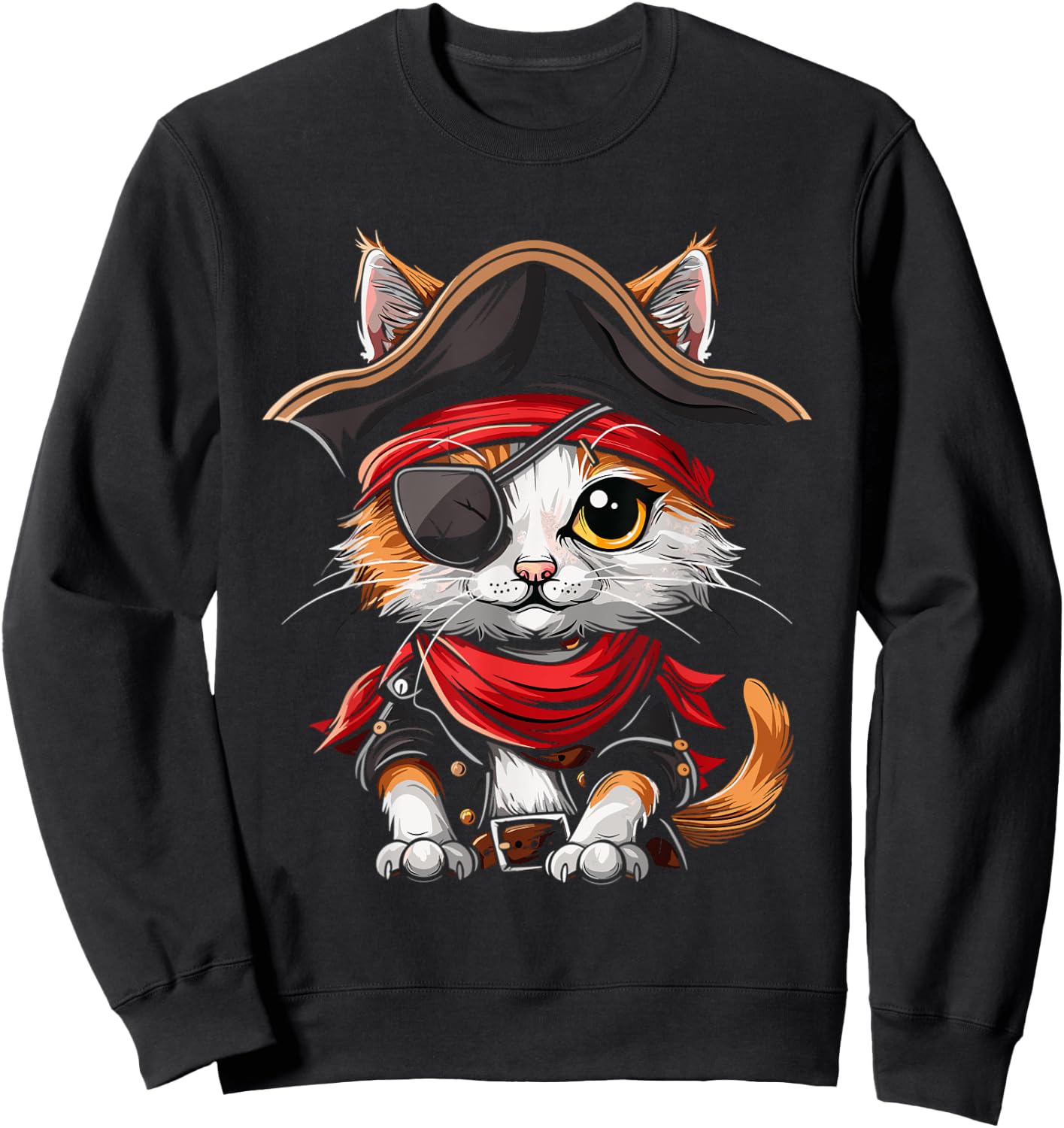 Pirate Cat Funny Halloween Kitten Sweatshirt - Sweatshirt | Black
