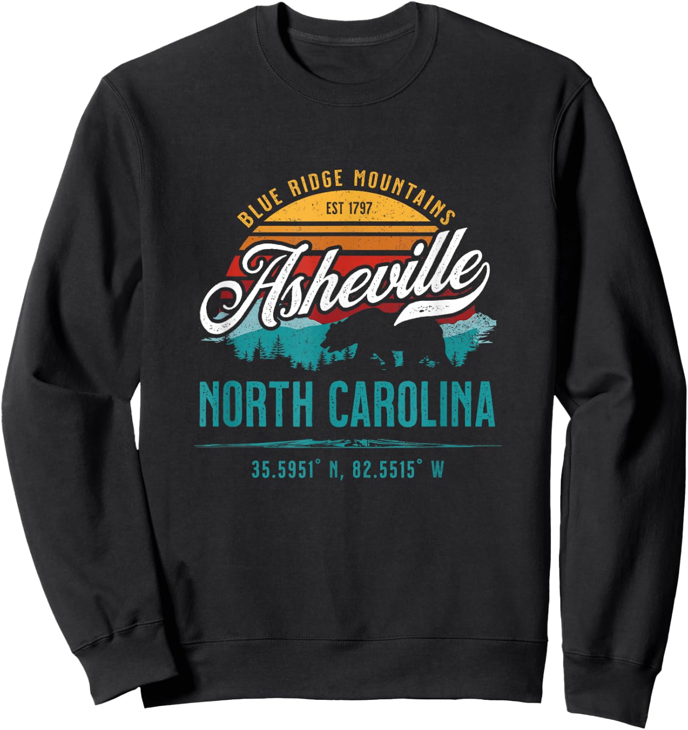 Asheville North Carolina Retro Sunset Blue Ridge Mountains Sweatshirt - Sweatshirt | Black
