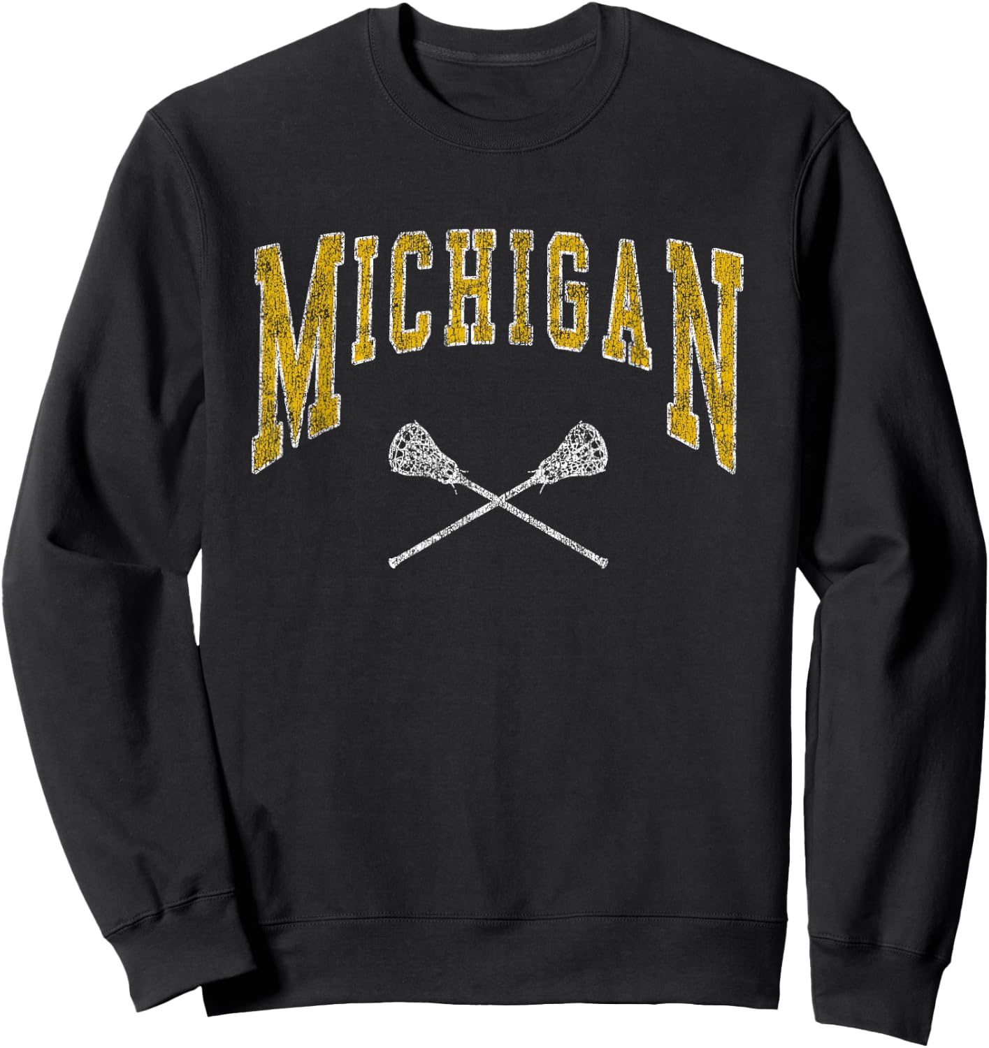 Michigan Lacrosse Vintage LAX Players and fans Vintage Michigan Lacrosse Distressed LAX Player Michigan Fan Sweatshirt - Sweatshirt | Black