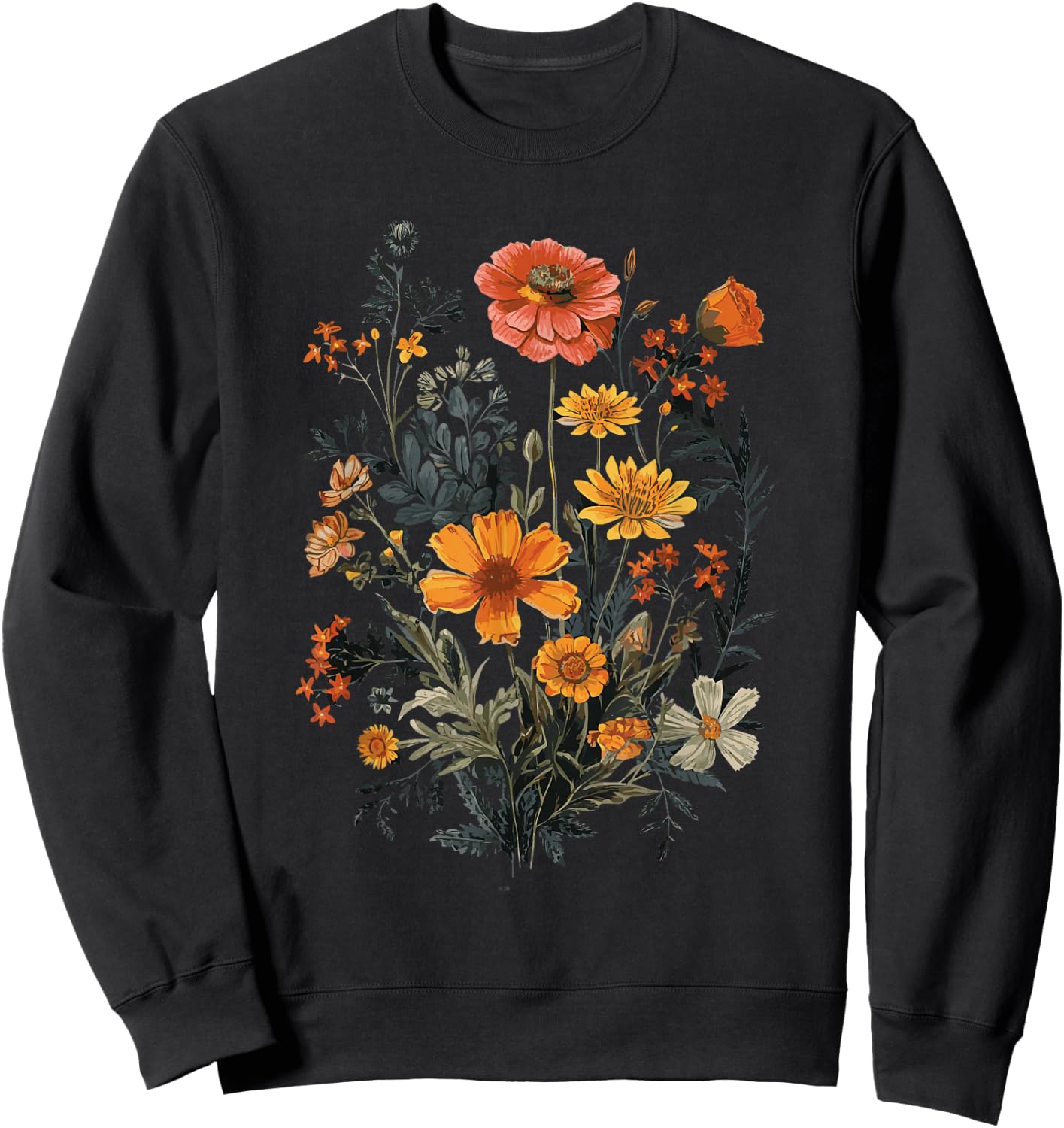 Vintage Flowers Floral Pressed Flower Sweatshirt - Sweatshirt | Black