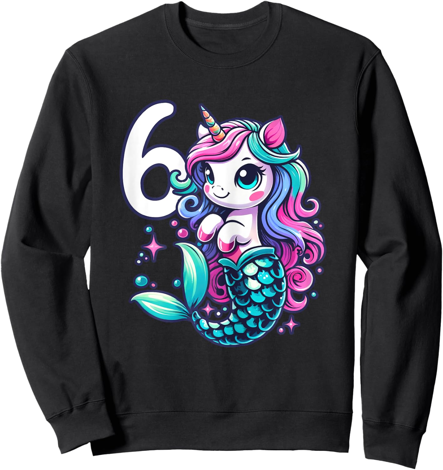 Unicorn Mermaid 6th Birthday 6 Year Old Party Girls Outfit Sweatshirt - Sweatshirt | Black