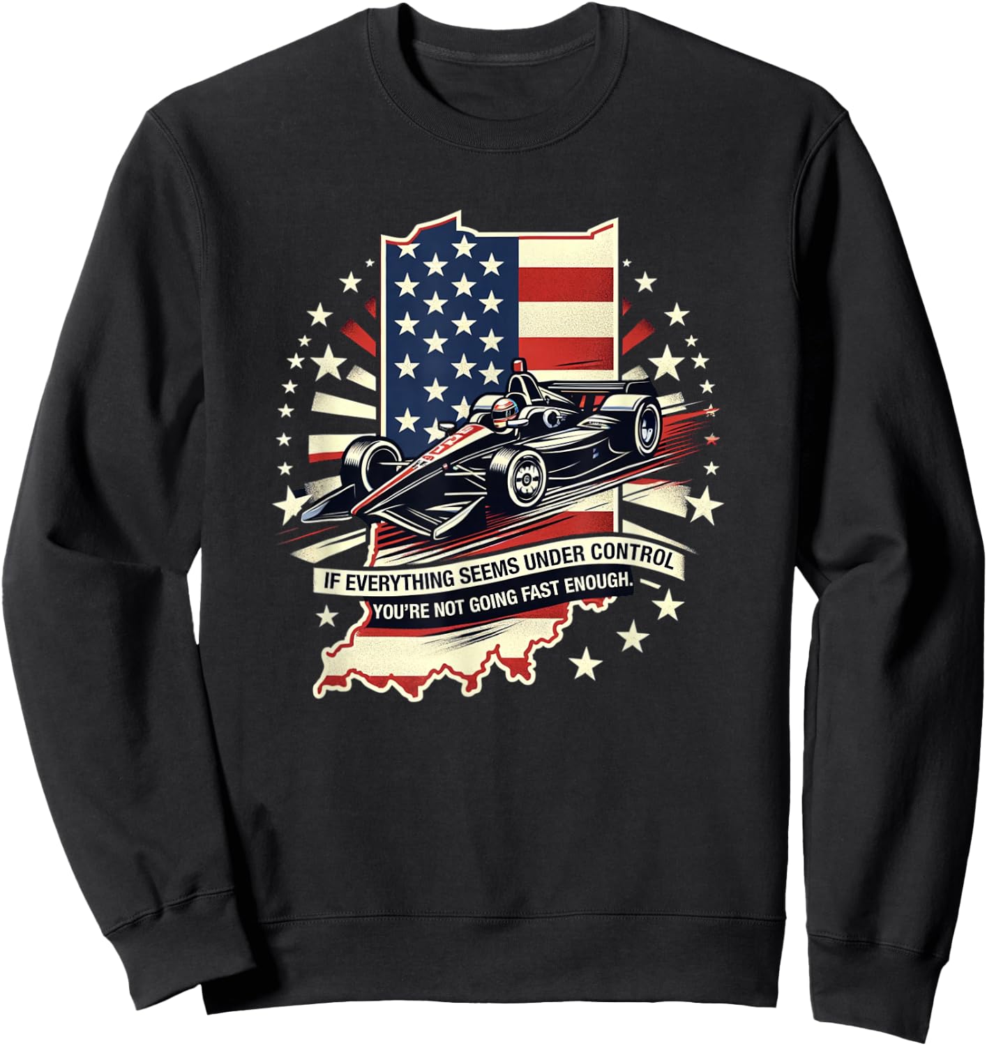 Indiana Patriotic Racecar Fast Enough Distressed Graphic Sweatshirt - Sweatshirt | Black