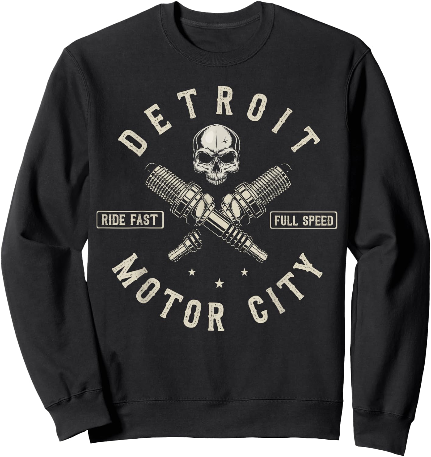 Detroit Michigan Motor City Spark Plug Wings Ride Fast Speed Sweatshirt - Sweatshirt | Black