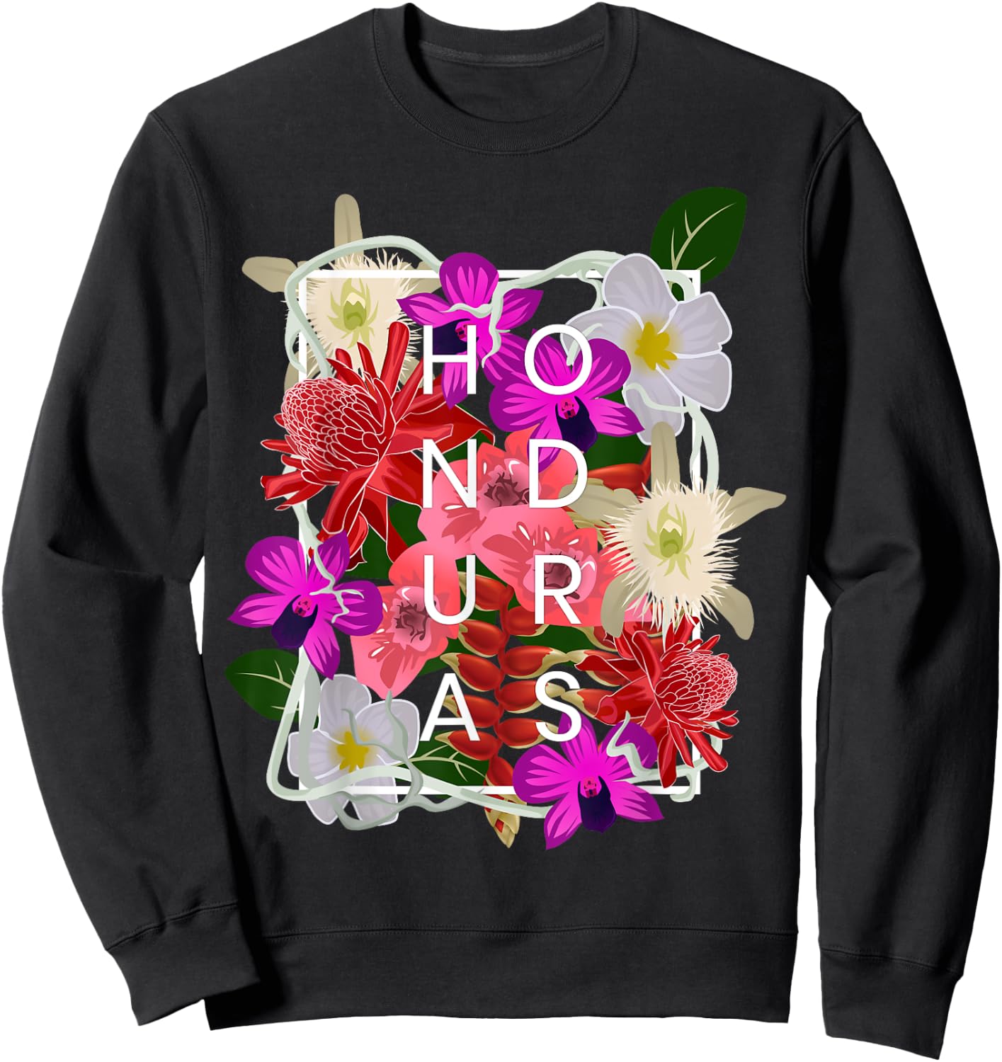 Flowers of Honduras Word Art - Honduran Pride Sweatshirt - Sweatshirt | Black