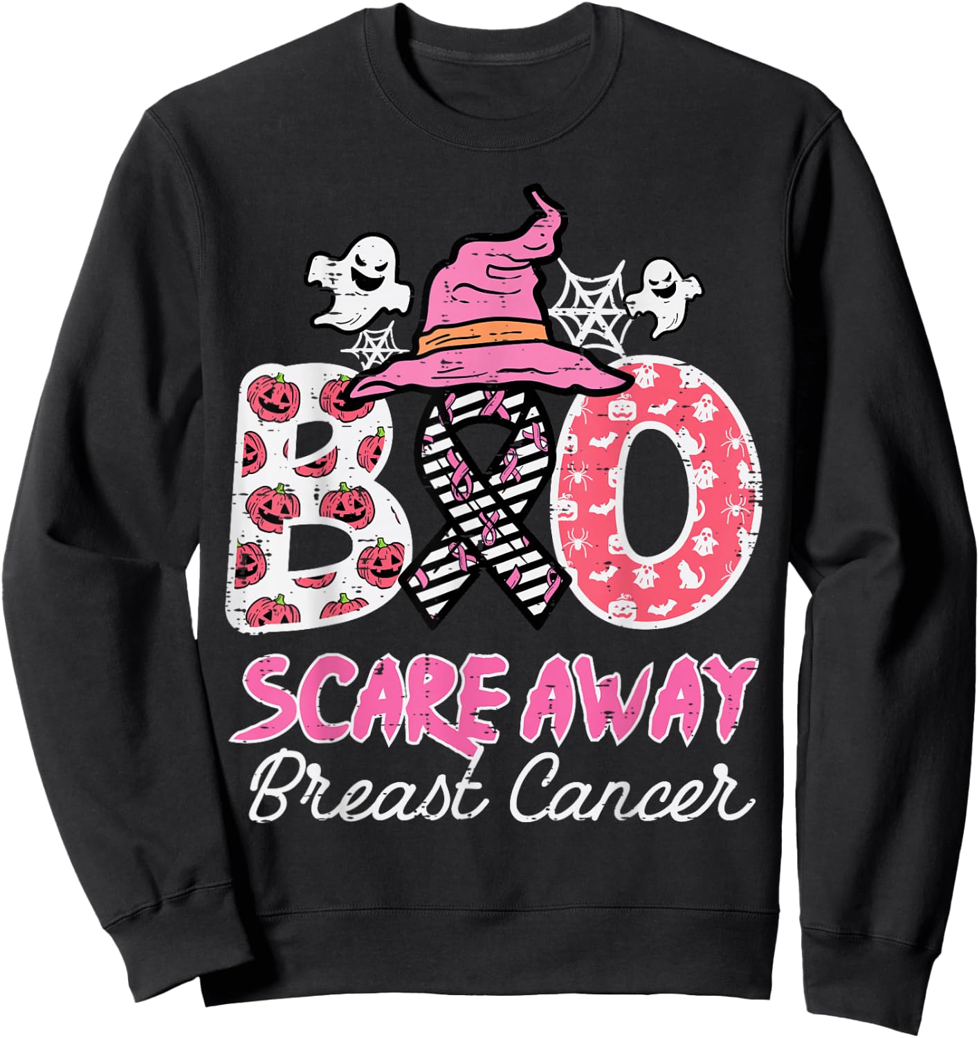 Halloween Boo Scare Breast Cancer Awareness Men Women Kids Sweatshirt - Sweatshirt | Black