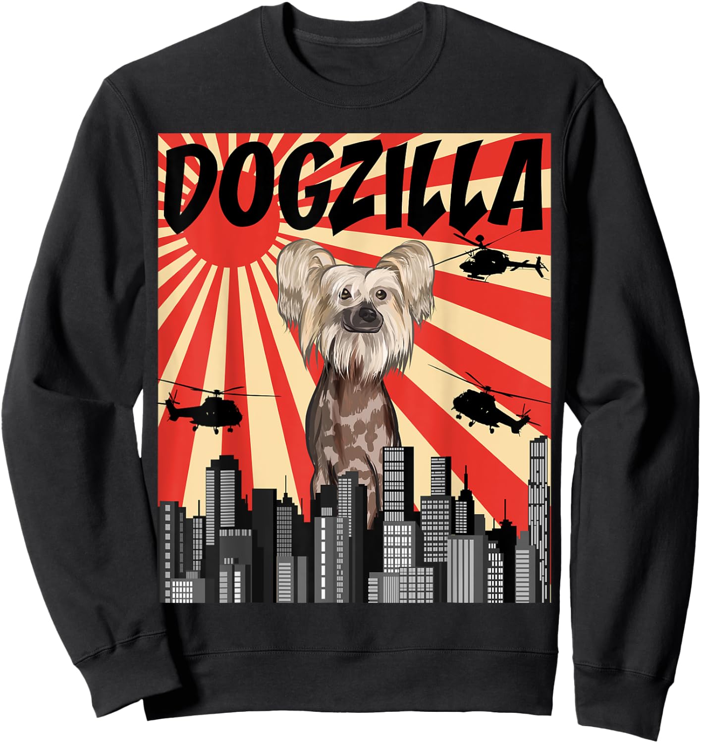 Funny Retro Japanese Dogzilla Chinese Crested Sweatshirt - Sweatshirt | Black