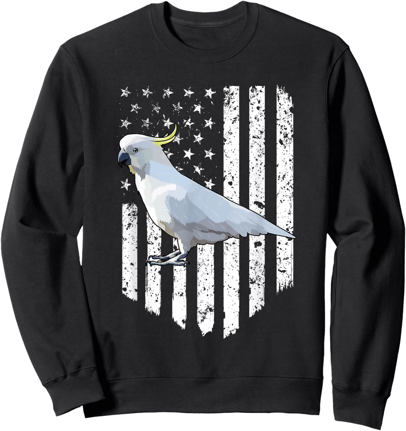 White American Flag Cockatoo Bird 4th Of July Sweatshirt - Sweatshirt | Black