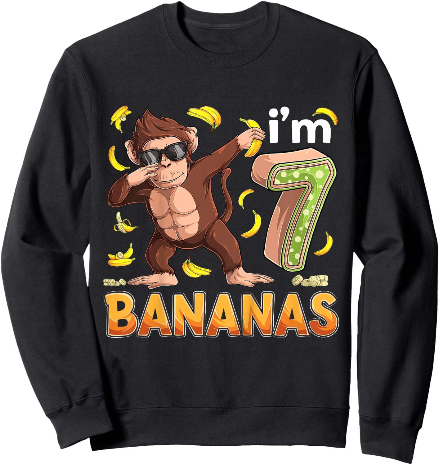7 Year Old Monkey Birthday Safari Jungle Animal 7th B-day Sweatshirt - Sweatshirt | Black