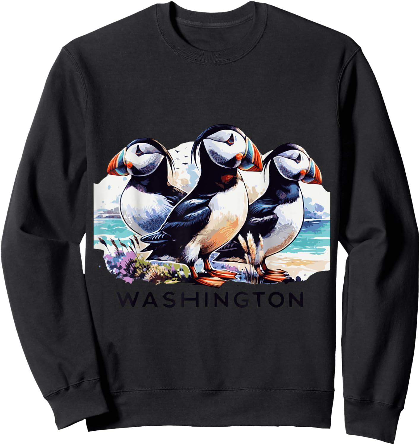 Puffins Tufted Washington State Birds adorable Sweatshirt - Sweatshirt | Black