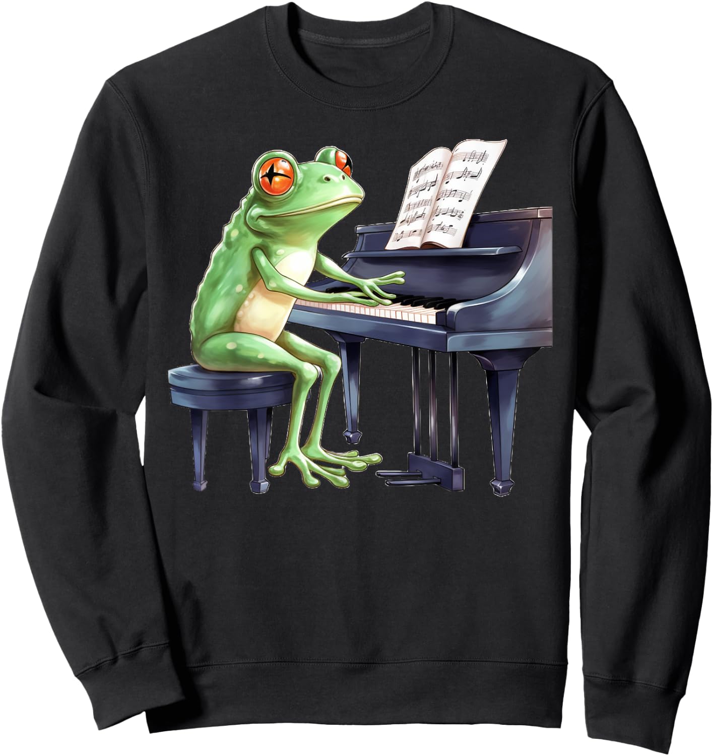 Cute Frog Playing Piano Musician Music Sweatshirt - Sweatshirt | Black
