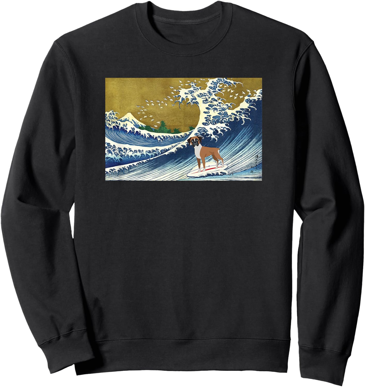 Funny Retro Vintage Surfing A Wave Boxer Dog Breed Lover Sweatshirt - Sweatshirt | Black