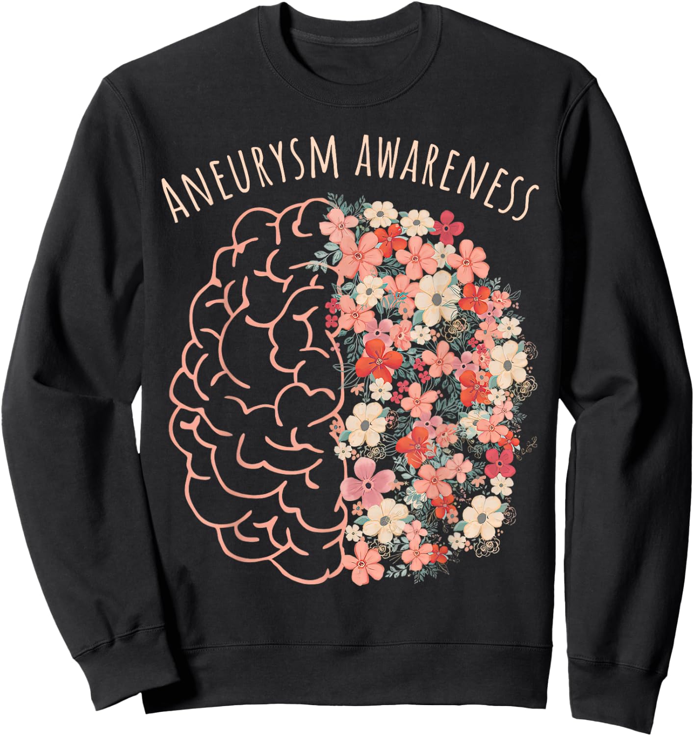 Aneurysm Awareness Brain Floral Aneurysm Warrior Sweatshirt - Sweatshirt | Black