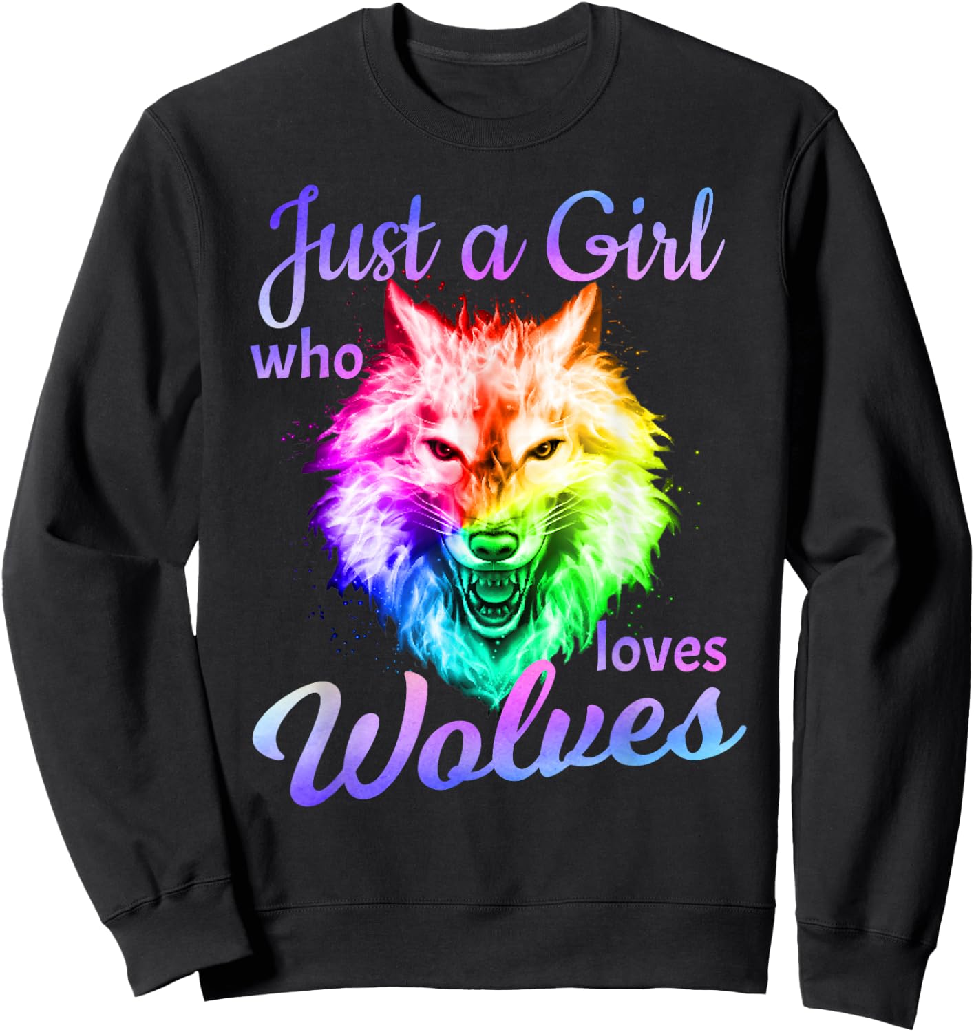 Just a Girl Who Loves wolves - Moon Wolf Shirt Girls Women Sweatshirt - Sweatshirt | Black