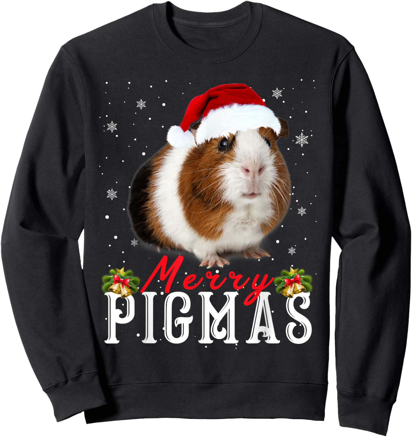 Merry Pigmas Face Mask Funny Guinea Pig Christmas Santa Xmas Sweatshirt - Sweatshirt | Black