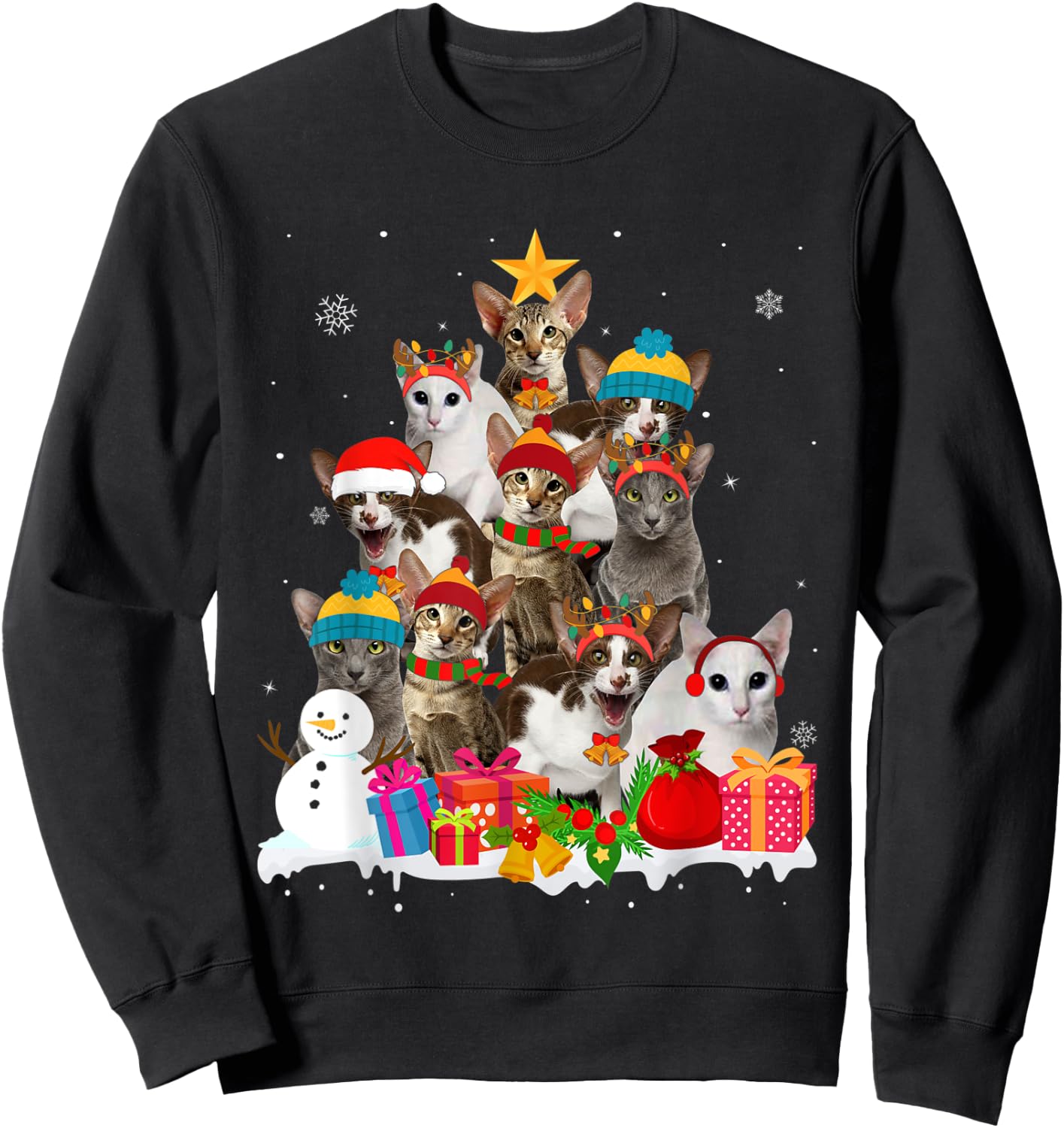 Funny Oriental Shorthair Christmas Tree Pet Cat Lover Gift Men Women Kids Sweatshirt - Sweatshirt | Black
