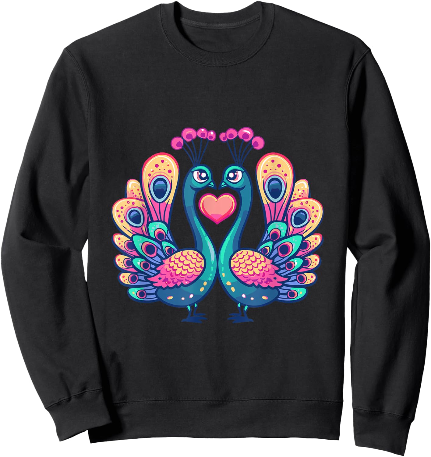 Cute Peacock Love Couple | Valentines Day Sweatshirt - Sweatshirt | Black