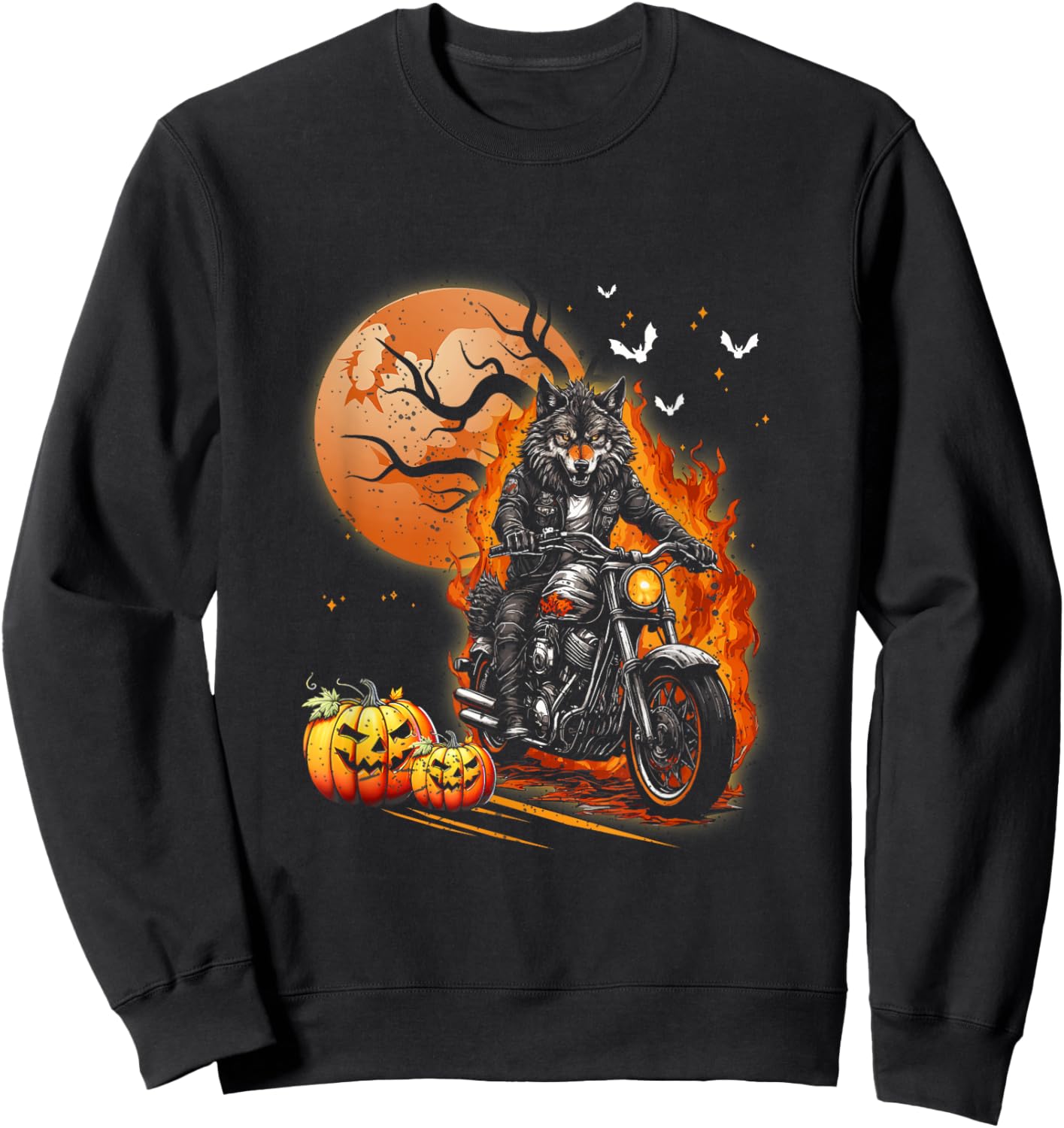 Werewolf Biker For Motorcycle Lovers Halloween Costume Sweatshirt - Sweatshirt | Black