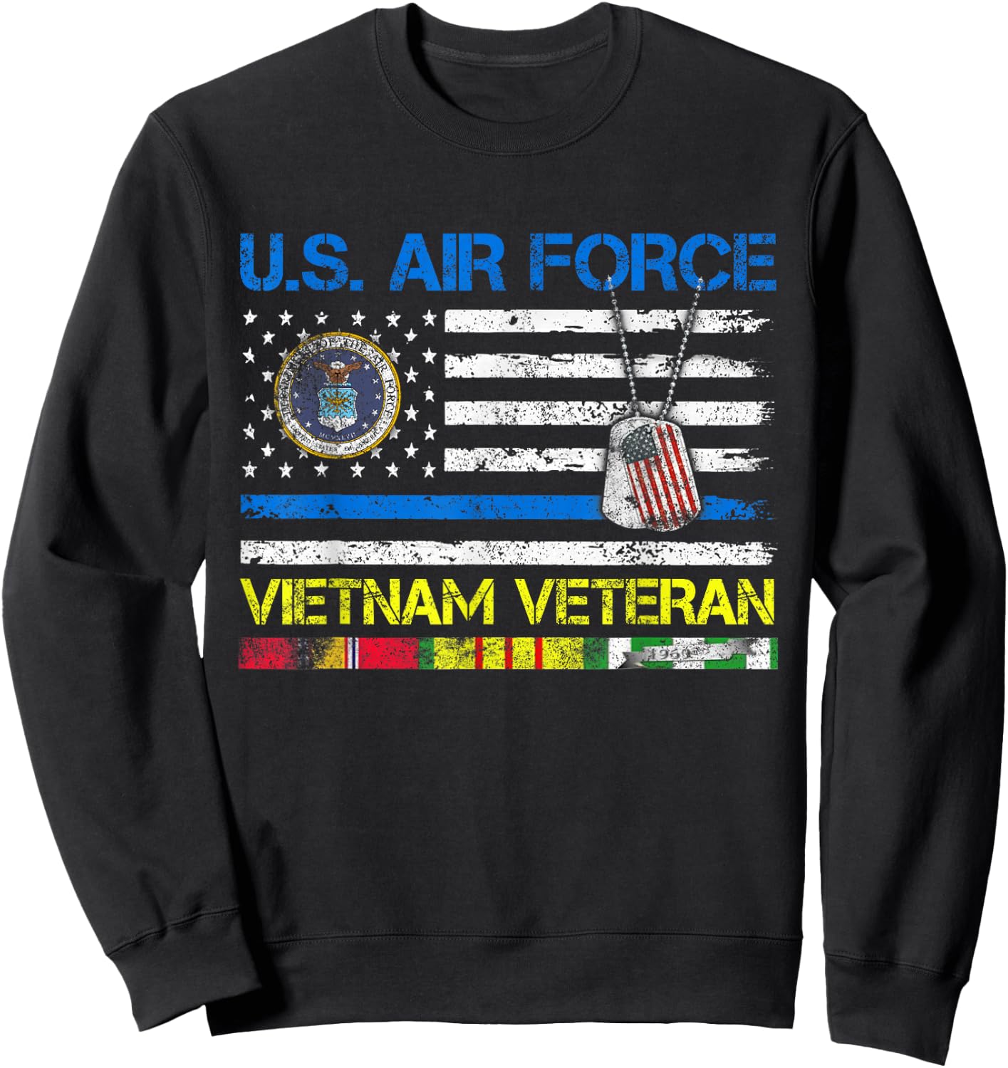 Men U.S Air Force Vietnam Veteran, USAF Veteran Flag Vintage Sweatshirt - Sweatshirt | Black