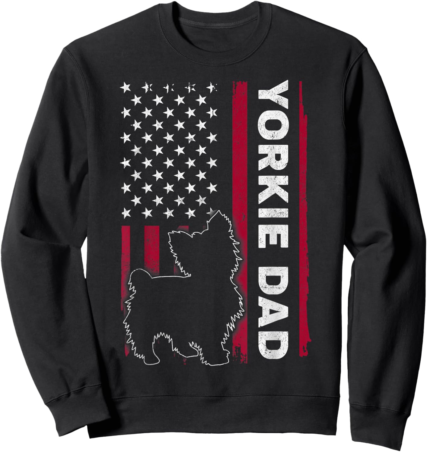 Yorkie Dog Vintage US American Flag Yorkie Dad Fathers Day Sweatshirt - Sweatshirt | Black