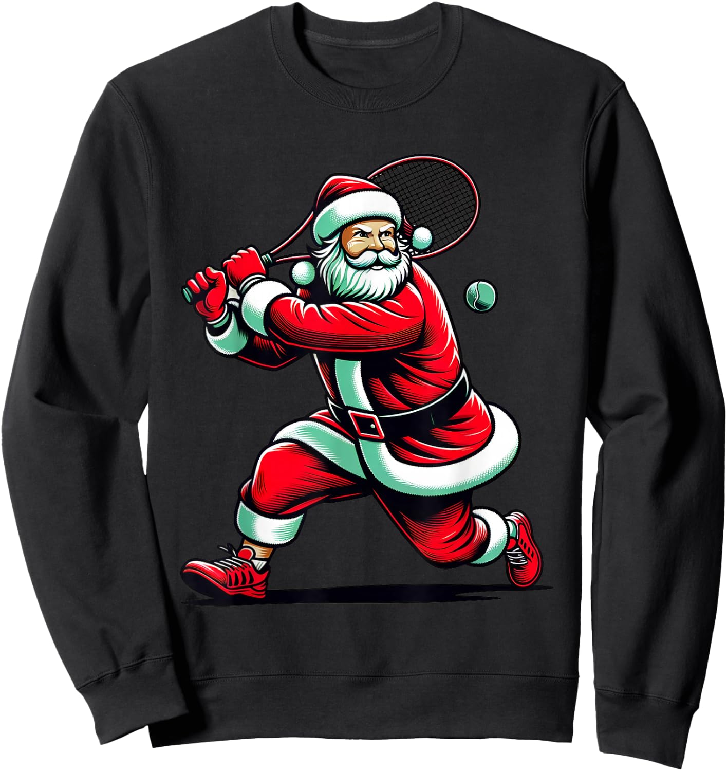 Christmas Sports Santa Playing Tennis Xmas Women Men & Kids Sweatshirt - Sweatshirt | Black